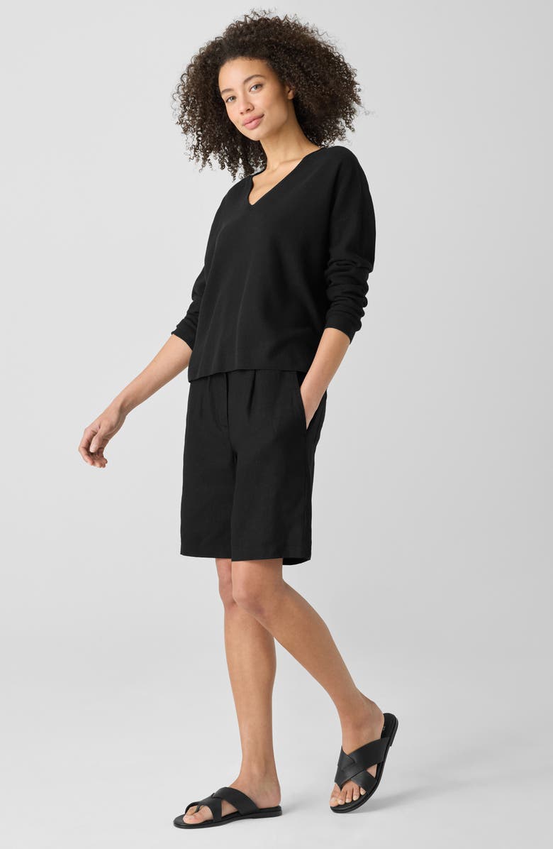 Eileen Fisher Organic Linen & Organic Cotton V-Neck Sweater, Alternate, color, Black