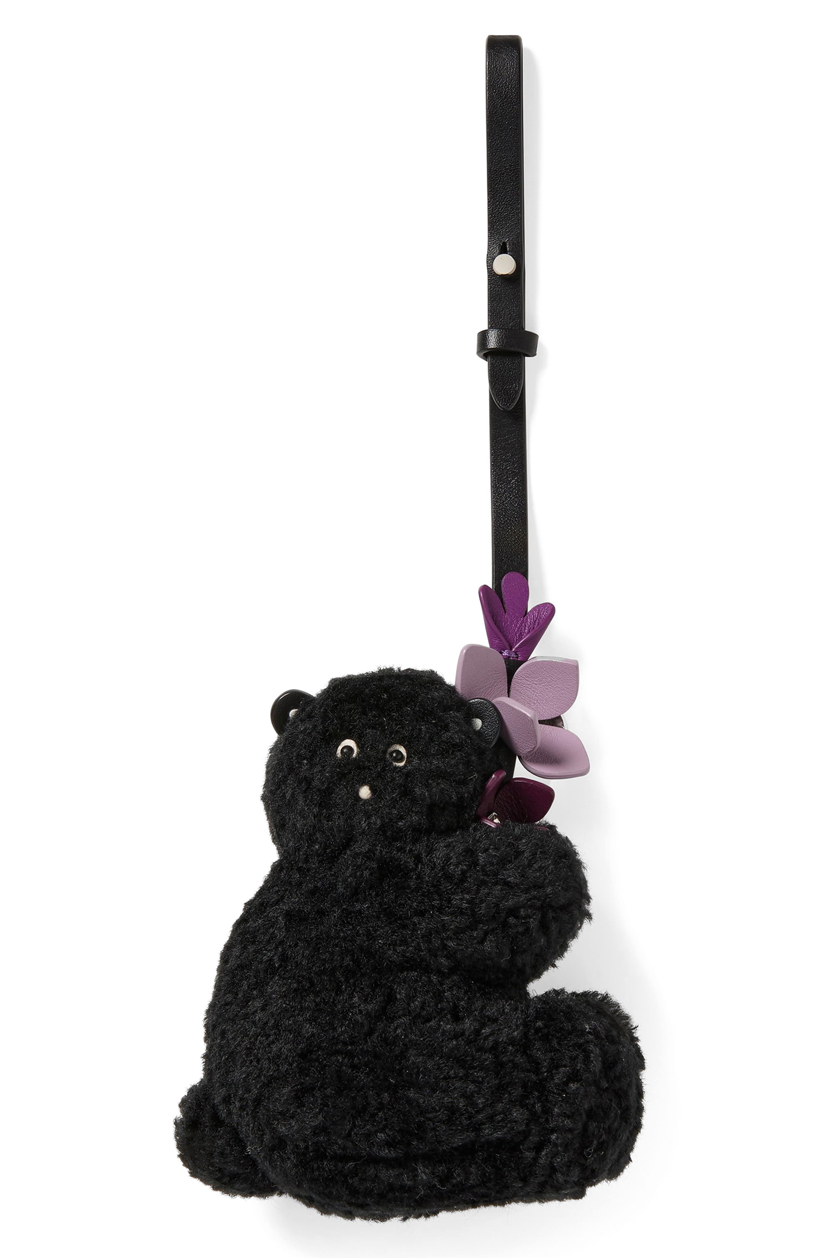 Kate Spade New York critters faux shearling penelope bear bag charm, Main, color, Black