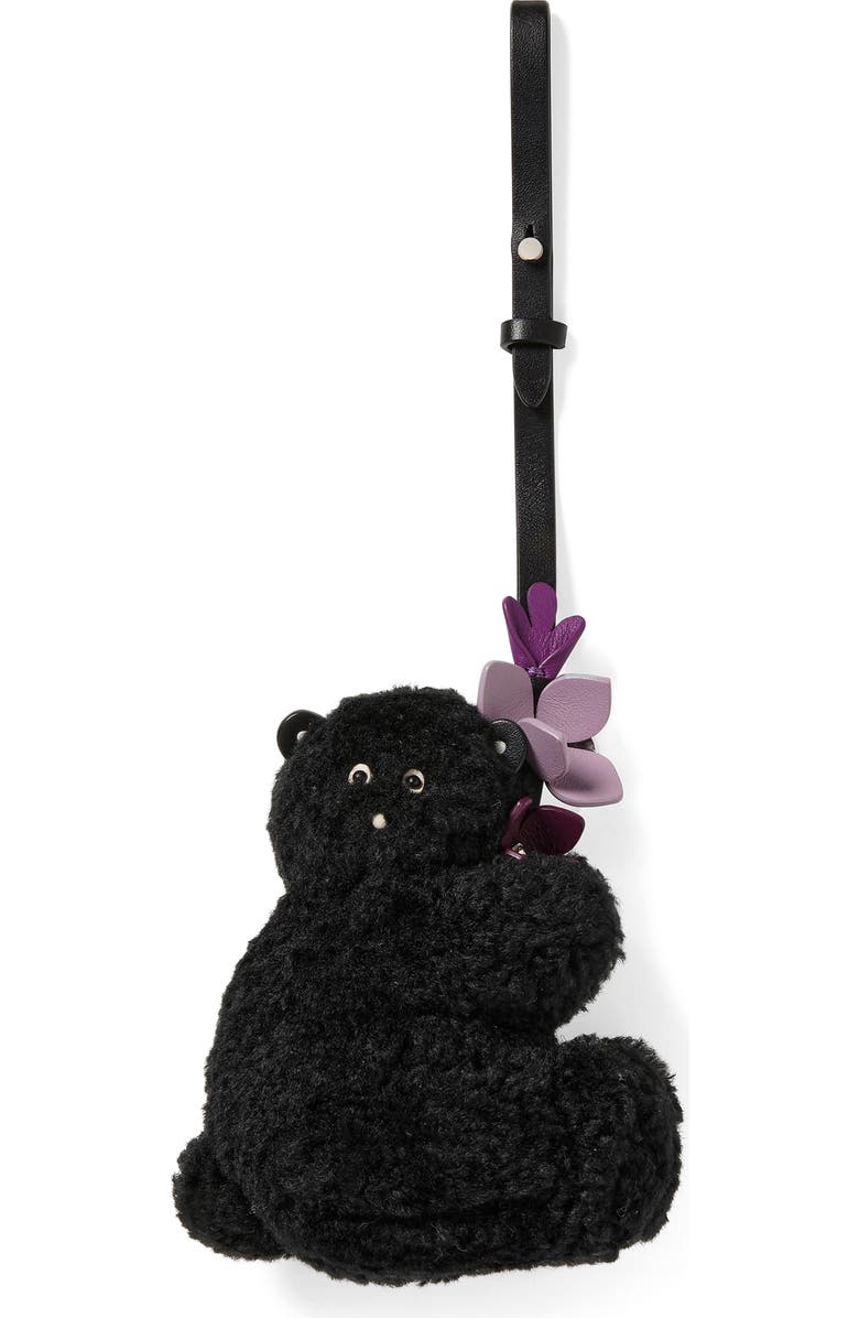 Kate Spade New York critters faux shearling penelope bear bag charm, Main, color, Black