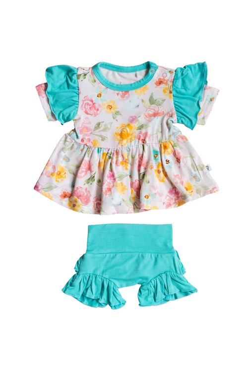 Laree + Co Kayelee Floral Peplum + Bummie Set In Multi