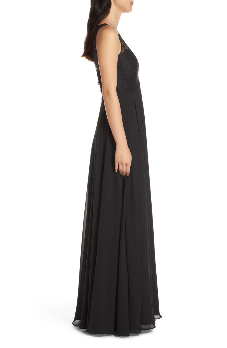 Hayley Paige Occasions Lace Bodice Chiffon Evening Dress, Alternate, color, 