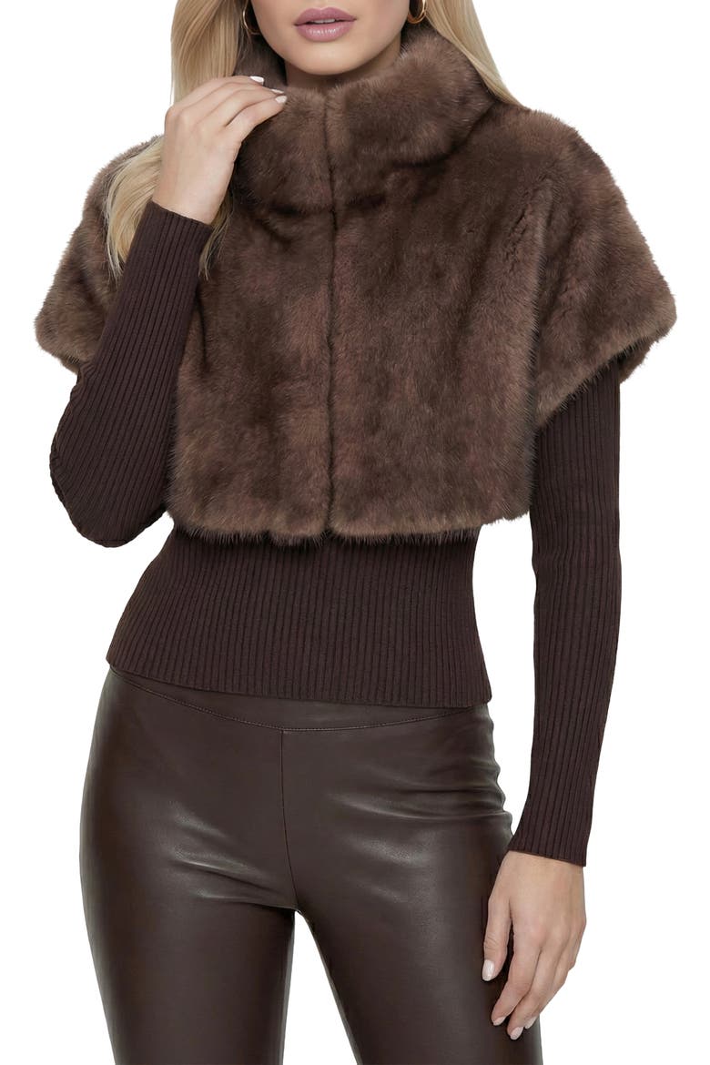 Fur-Free Sable (Faux Fur) Bolero, Short Sleeves, Main, color, BROWN