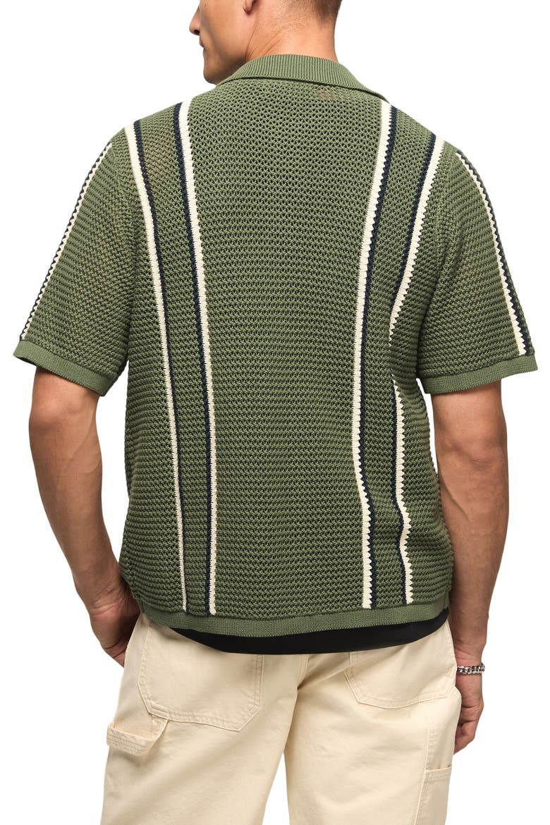 Stripe Short Sleeve Cotton Button-Up Sweater, Alternate, color, LAUREL WREATH