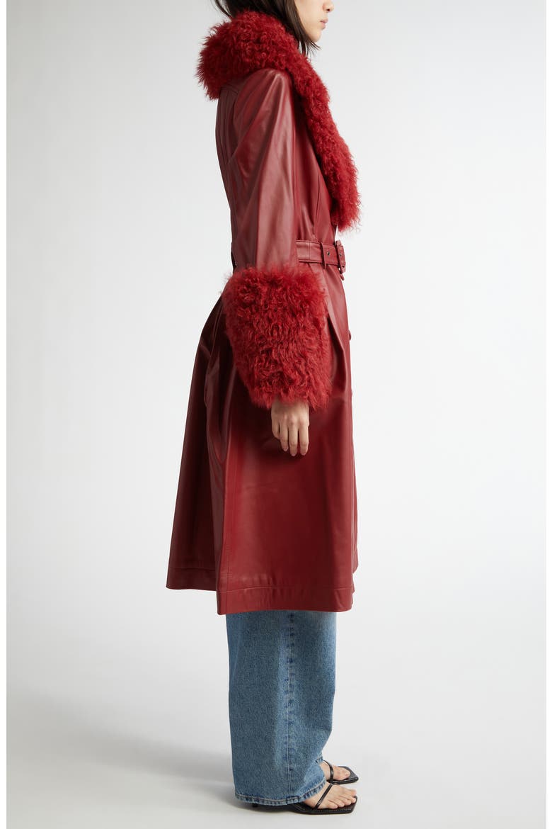 Foxy Genuine Shearling Trim Leather Coat (Nordstrom Exclusive), Alternate, color, SYRAH