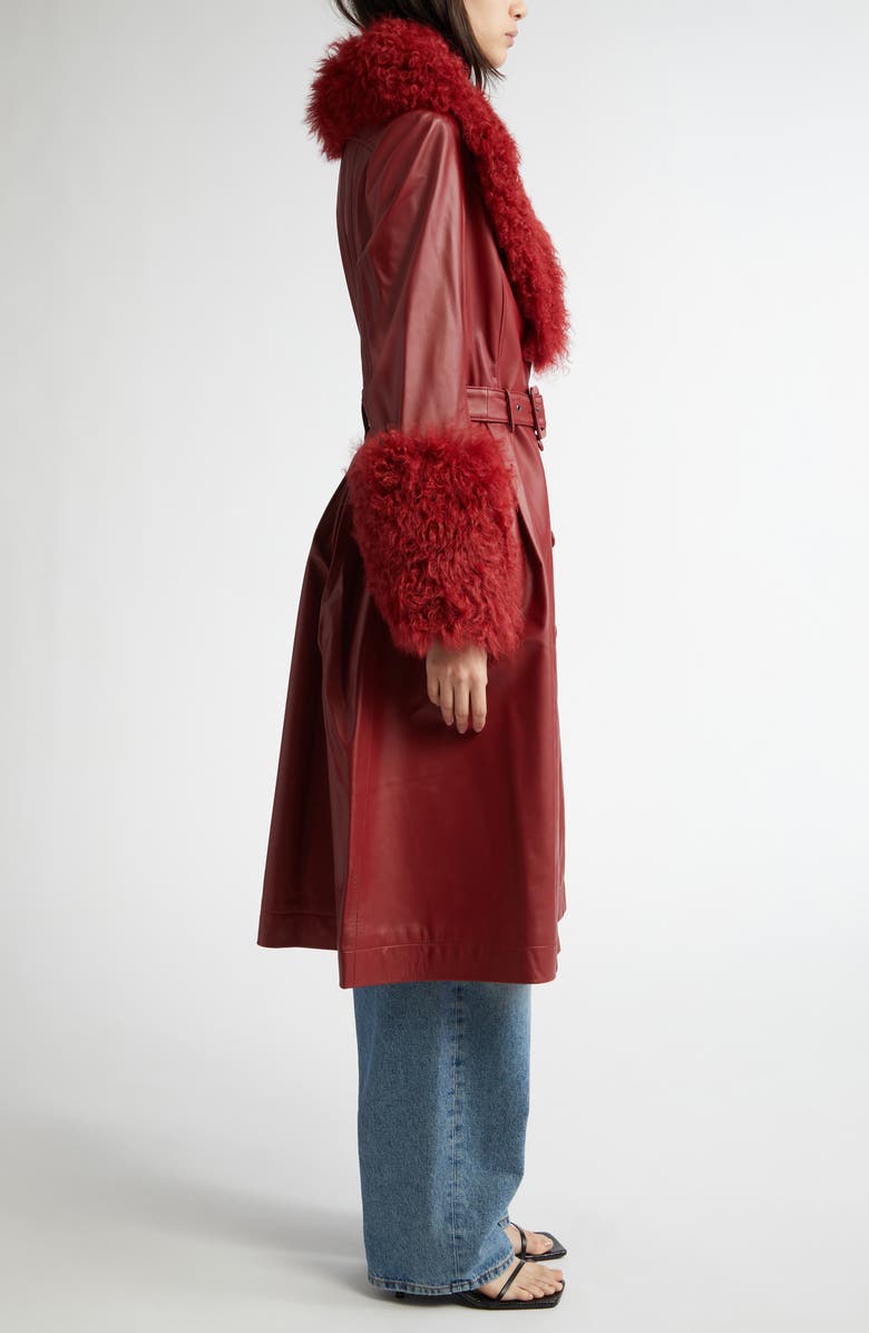 Saks Potts Foxy Genuine Shearling Trim Leather Coat, Alternate, color,