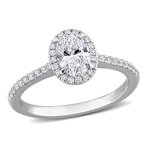 1 CTW Lab-Grown Diamond Oval Halo Ring 14k