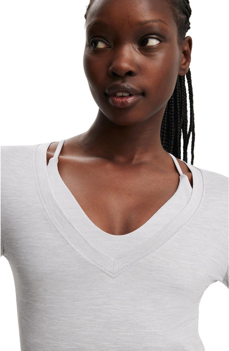 COTTON ON BODY Women's Active Ultra Soft Plunge Front Long Sleeve, Alternate, color, Light Grey Marle