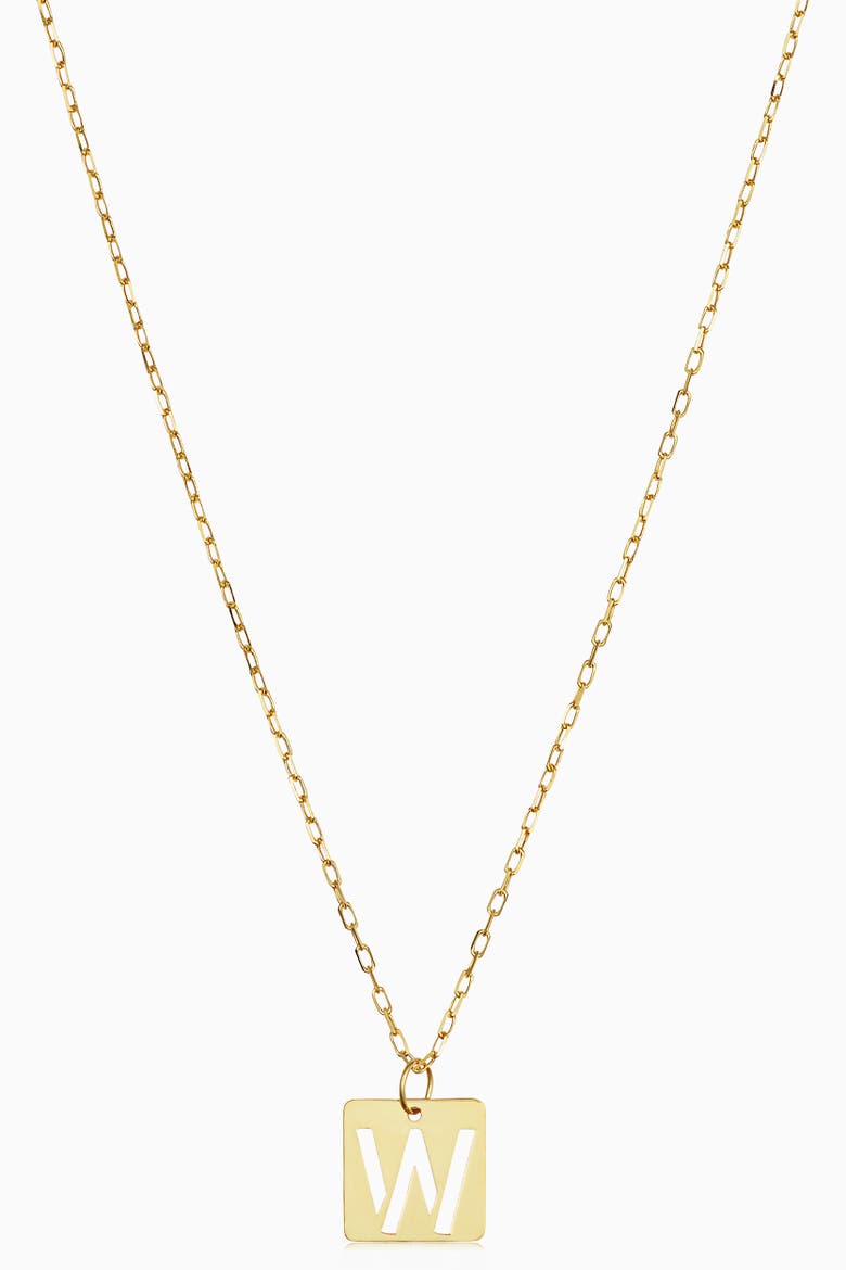 14K Gold Initial Tile Petite Necklace, Main, color, Letter W