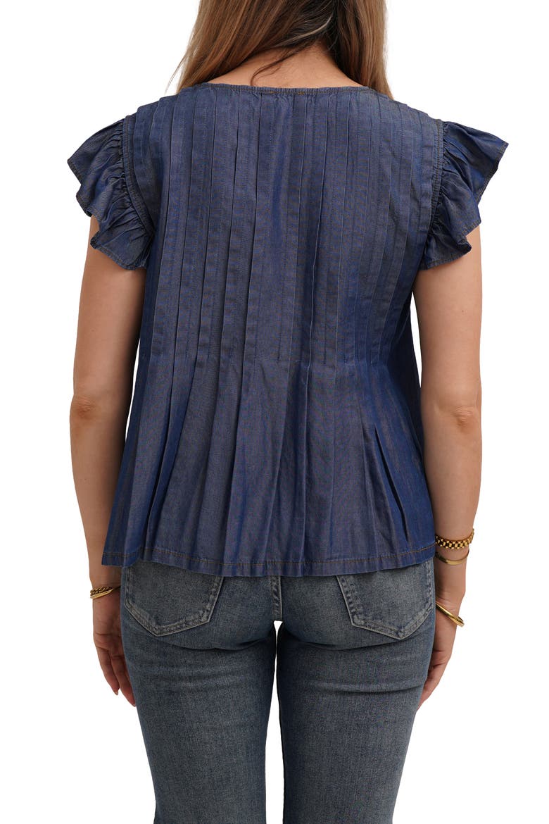 Pleated Top, Alternate, color, TIDE DENIM