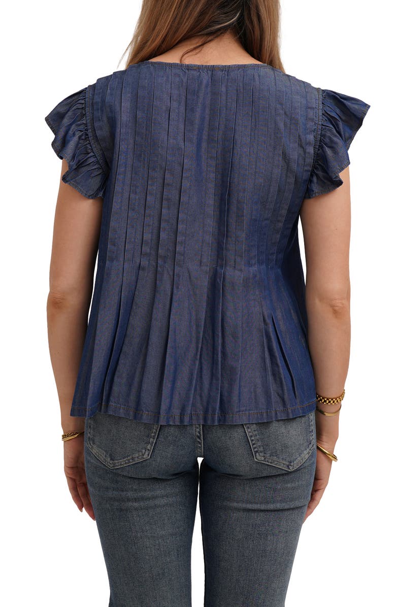 CYRUS <p>Pleated Top</p>, Alternate, color, Tide Denim