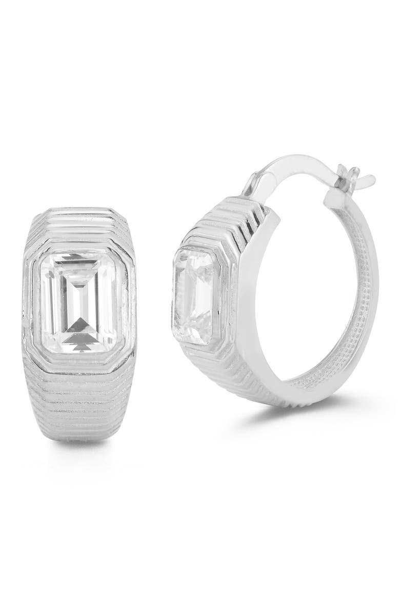 Cubic Zirconia Hoop Earrings, Main, color, SILVER