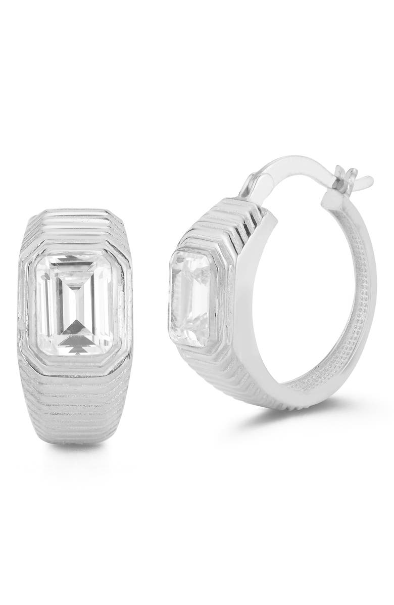 SPHERA MILANO Cubic Zirconia Hoop Earrings, Main, color, Silver