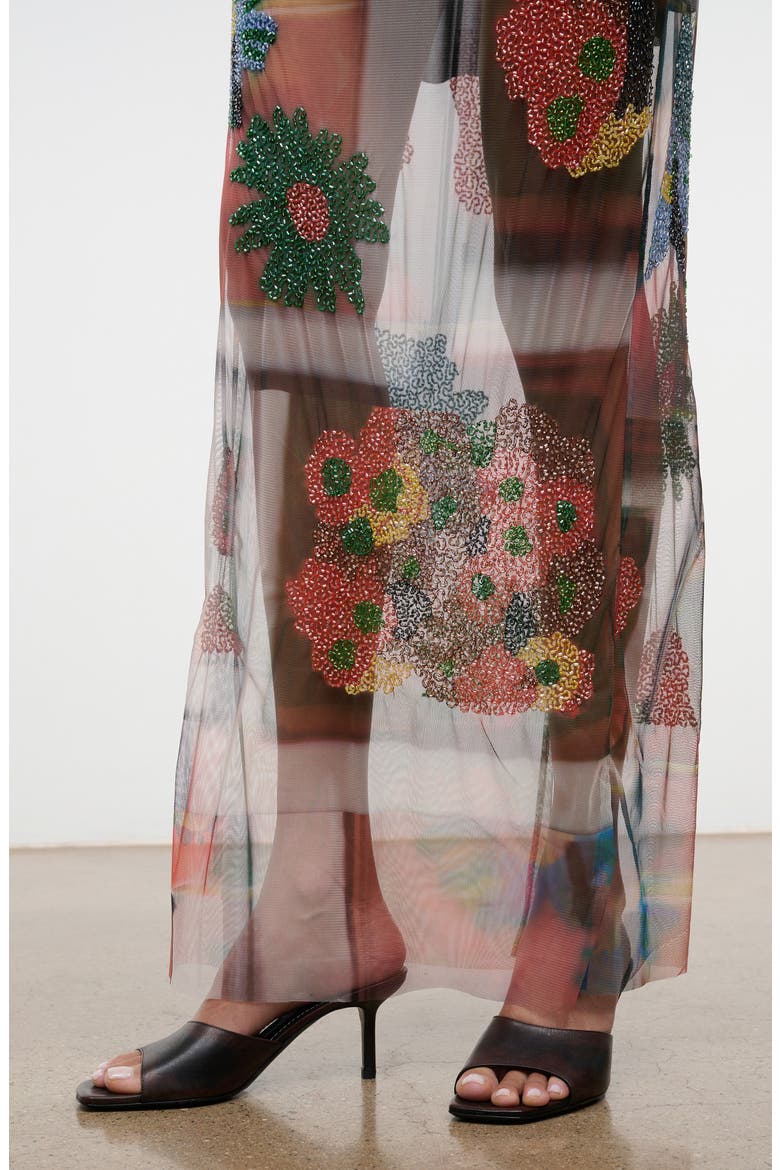 Lilian Floral Bead Detail Strapless Mesh Maxi Dress, Alternate, color, SUPERBLOOM
