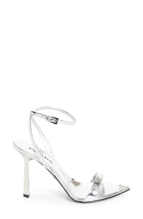Prada Pointed Toe Logo Sandal In Silver