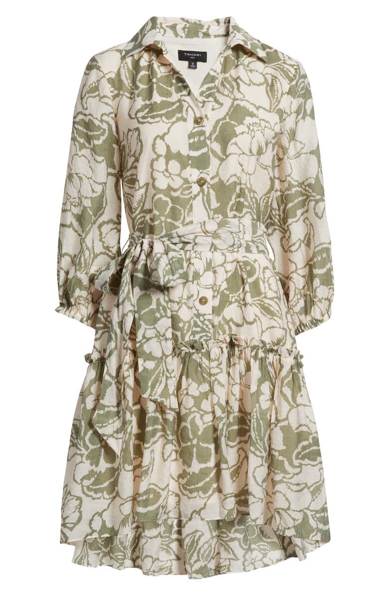 Tahari ASL Print Tie Belt Shirtdress, Alternate, color, Ivory Olive