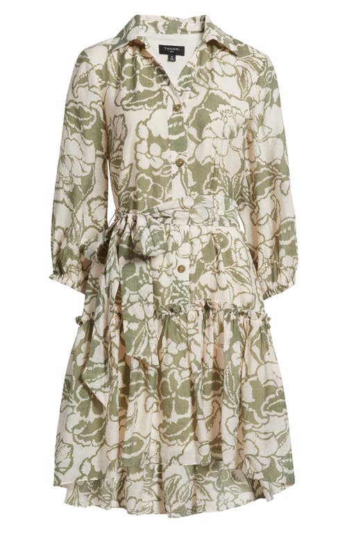 Tahari Asl Print Tie Belt Shirtdress In Brown