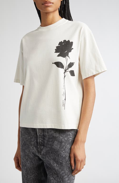 Golden Goose Oversized T-shirt With Black Rose Graphic And Metallic Stars In White