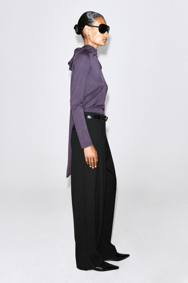 Fluid Scarf-Detail Top, Alternate, color, DARK PURPLE