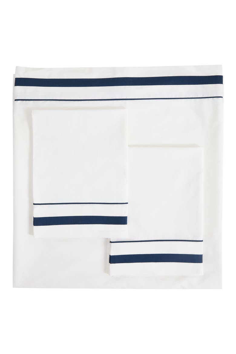 300 Thread Count Percale Border Sheet Set, Main, color, NAVY