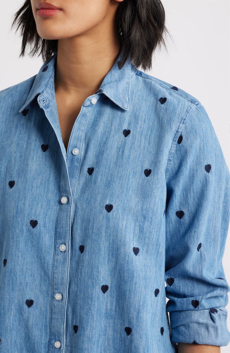 Caslon<sup
®</sup
 Heart Embroidered Cotton Chambray Button-Up Shirt, Alternate, color, Chambray- Navy Heart