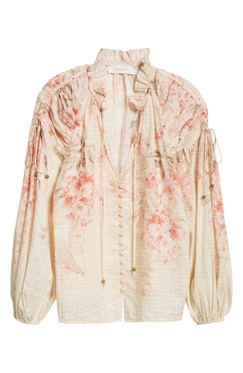 Zimmermann Illuminate Pleated Floral-print Linen And Silk-blend Blouse In Ivory Tropical