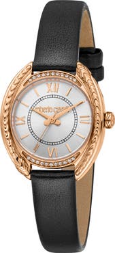 Roberto Cavalli Rinascita Crystal Leather Strap Watch, 28mm