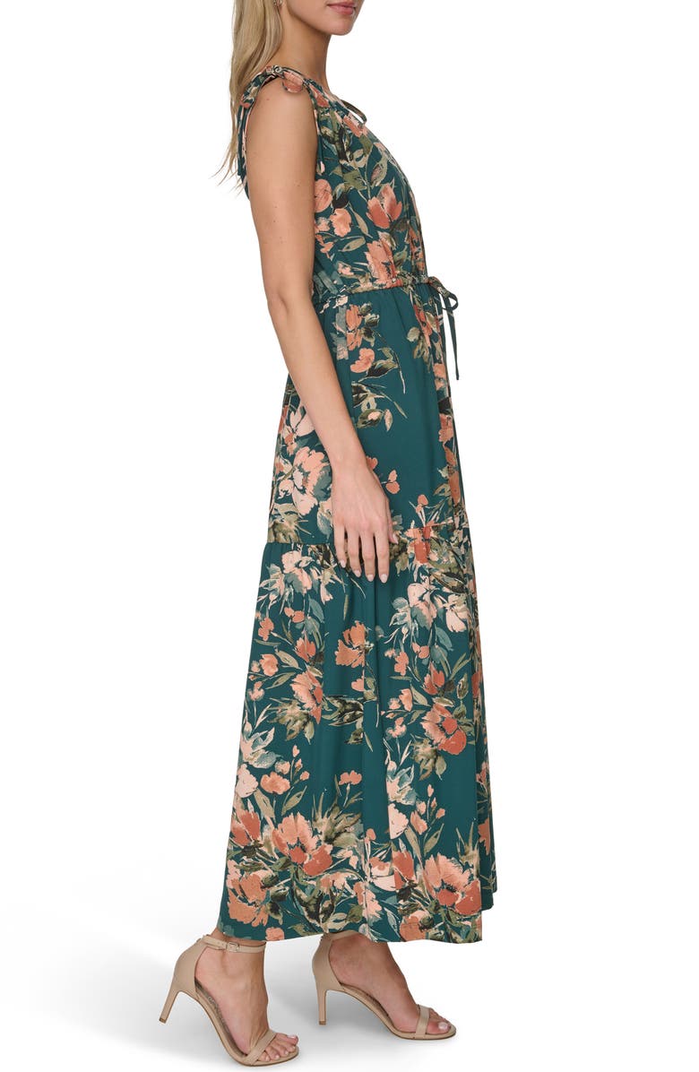 Calvin Klein Floral Print Tie Strap Maxi Dress, Alternate, color, Malachite Multi