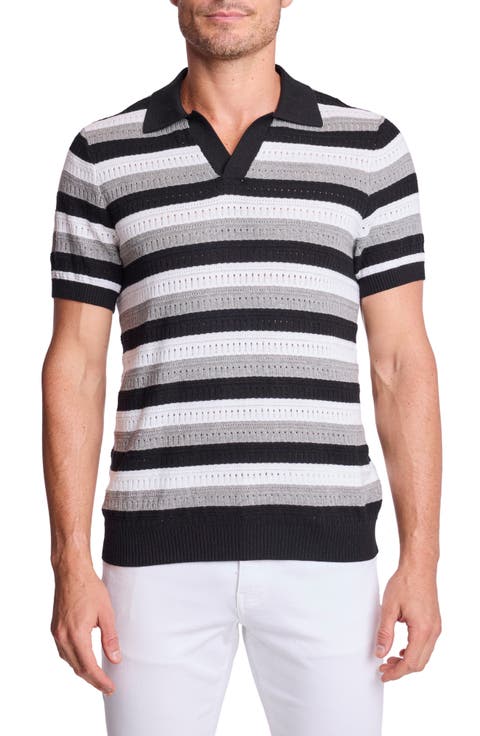 Trim Fit Johnny Collar Stripe Knit Polo