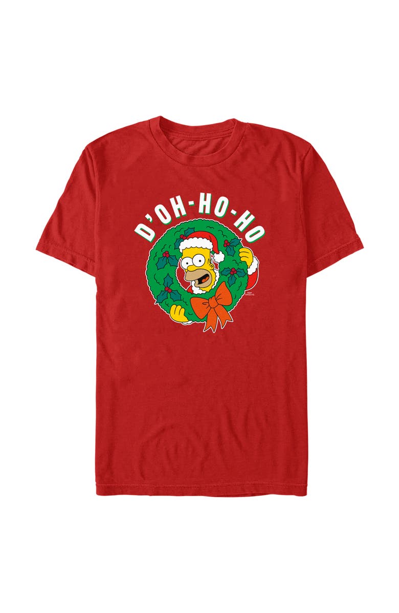 The Simpsons Men's The Simpsons Christmas Homer Doh-Ho Wreath  Graphic T-Shirt, Main, color, Red
