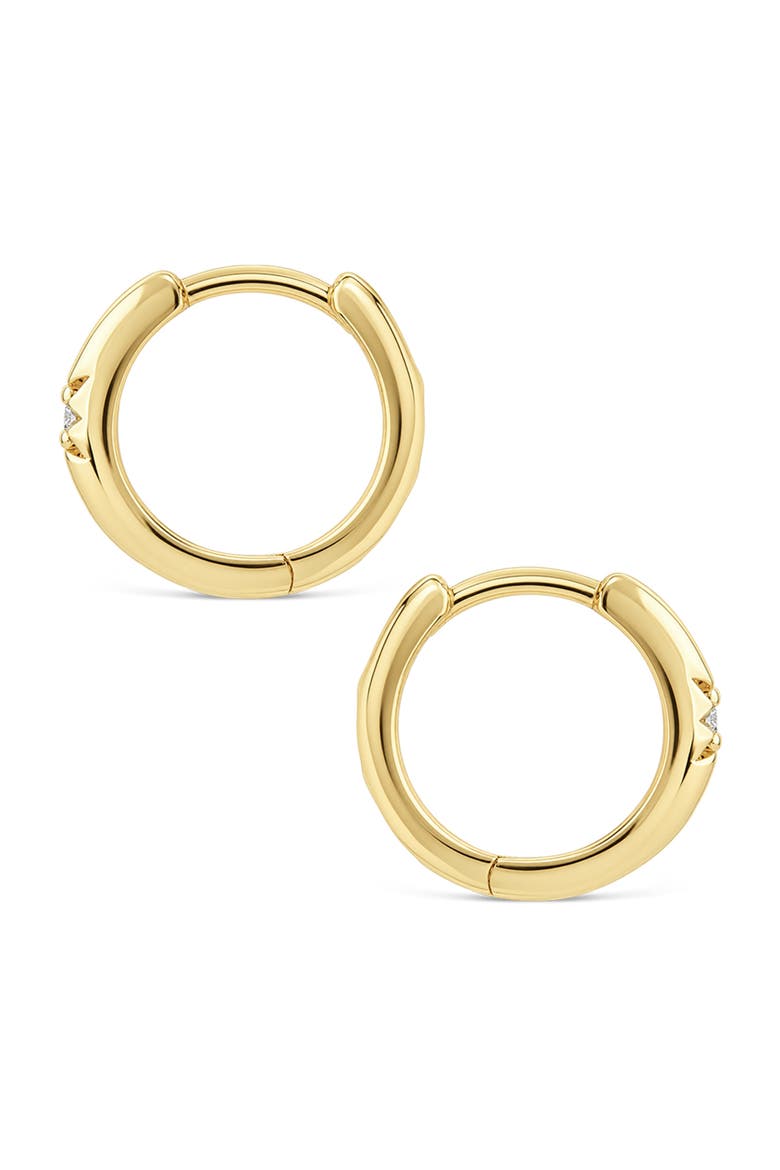Cubic Zirconia Starburst Huggie Hoop Earrings, Alternate, color, GOLD