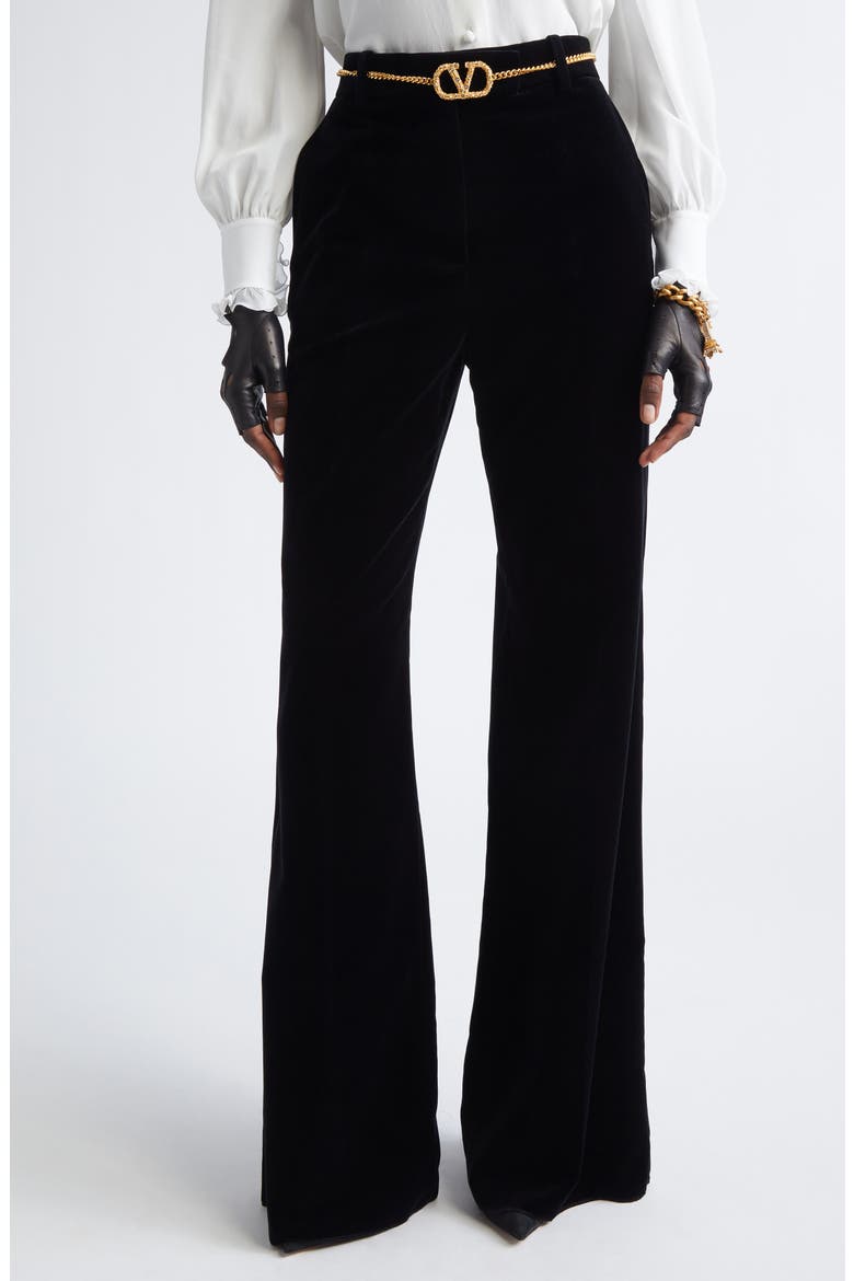 Velveteen Wide Leg Trousers, Main, color, BLACK