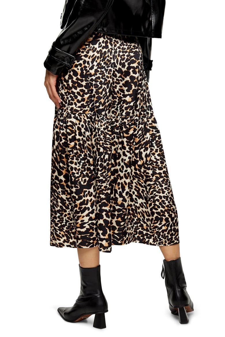 Leopard Print Tiered Midi Skirt, Alternate, color, LEOPARD