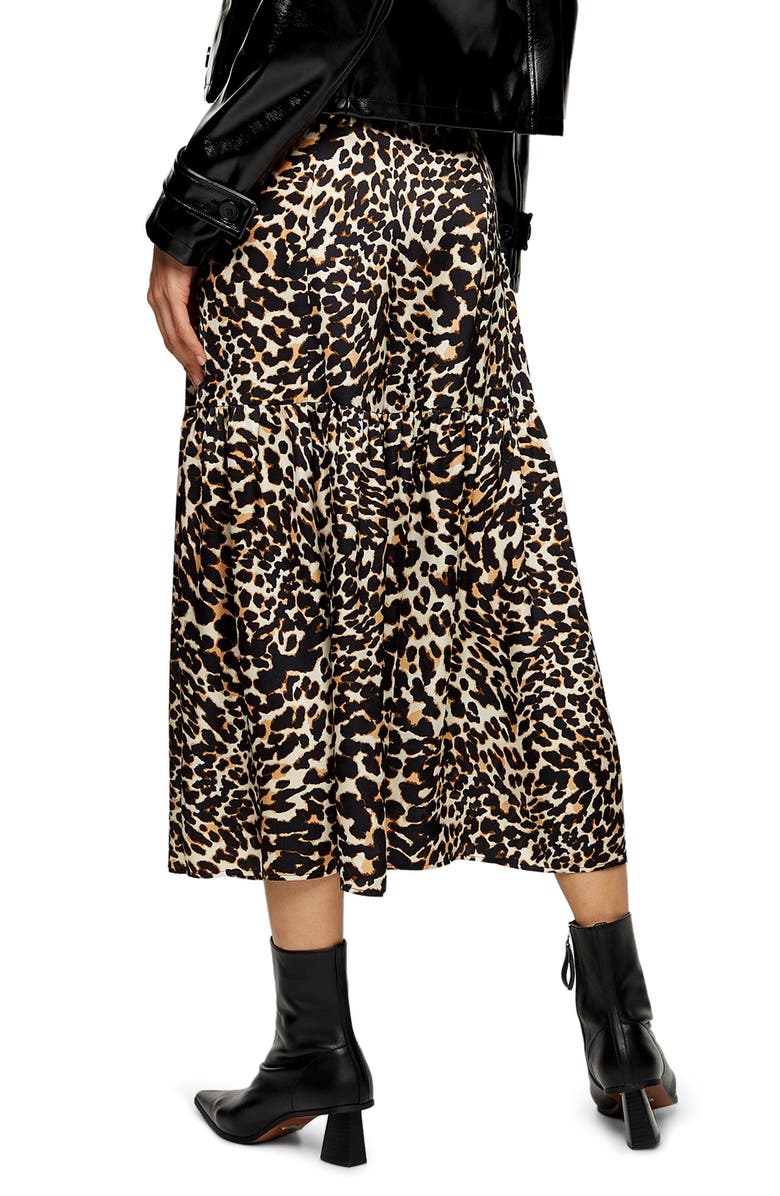Topshop Leopard Print Tiered Midi Skirt, Alternate, color, 