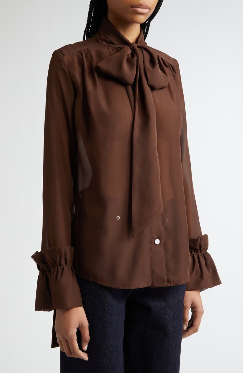 HOUSE OF AAMA Tie Neck Chiffon Button-Up Shirt, Alternate, color,