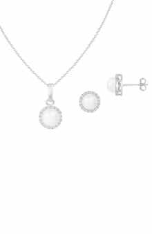 SPLENDID PEARLS Halo Freshwater Pearl Pendant Necklace & Stud Earrings Set