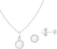 SPLENDID PEARLS Halo Freshwater Pearl Pendant Necklace & Stud Earrings Set