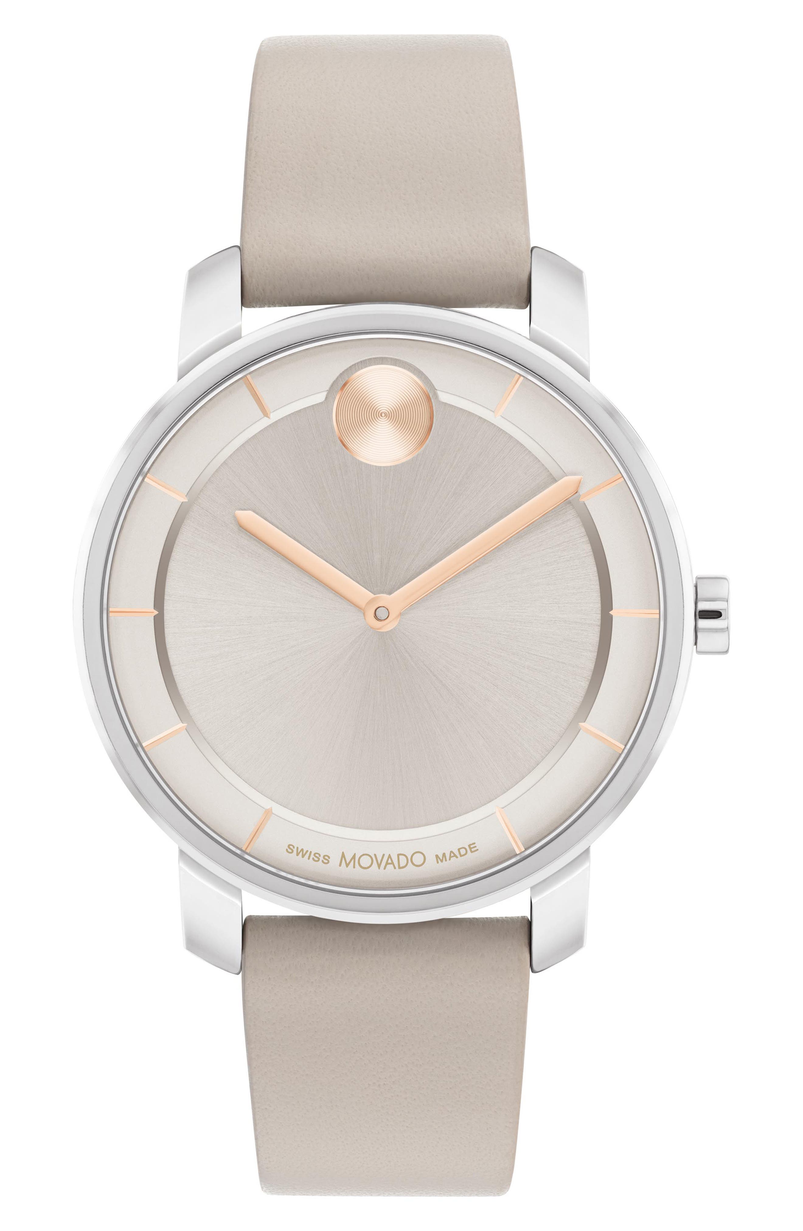 Movado Bold Horizon Leather Strap Watch, 34mm