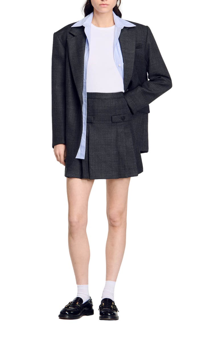 SANDRO Short checked pleated skirt, Alternate, color,