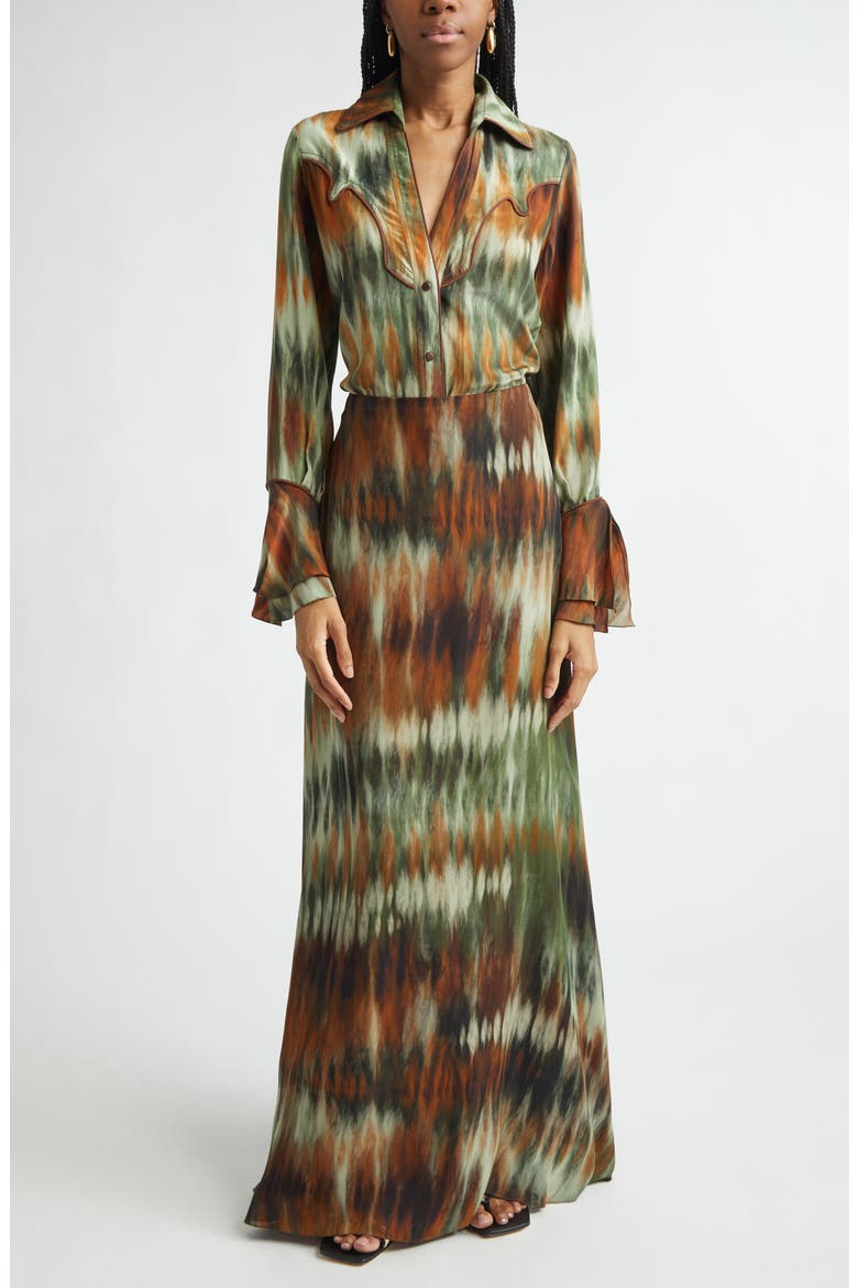 New Intermingled Ideas Silk Georgette Maxi Skirt, Alternate, color, PINE GREEN / CHOCOLATE