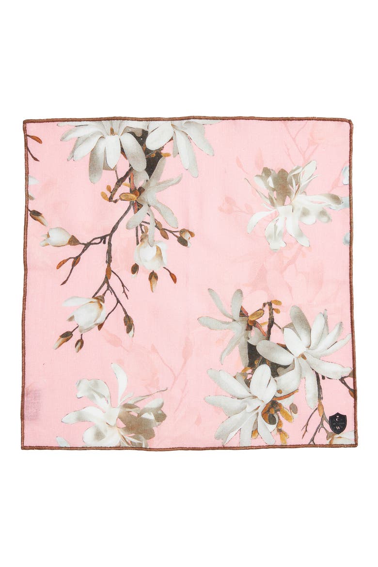 Floral Linen Pocket Square, Alternate, color, PINK