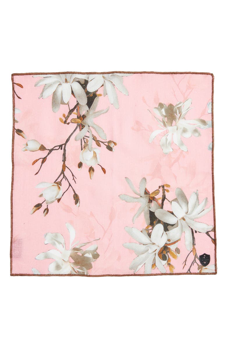 CLIFTON WILSON Floral Linen Pocket Square, Alternate, color, Pink