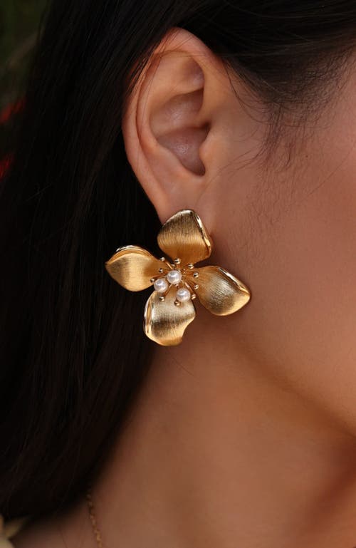 Rc Retro Chic Large Iris Blossom Stud Earrings In Gold