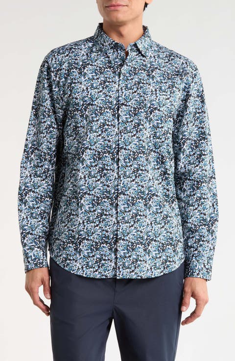 Frontera Luxe Botanical Long Sleeve Silk & Cotton Button-Up Shirt