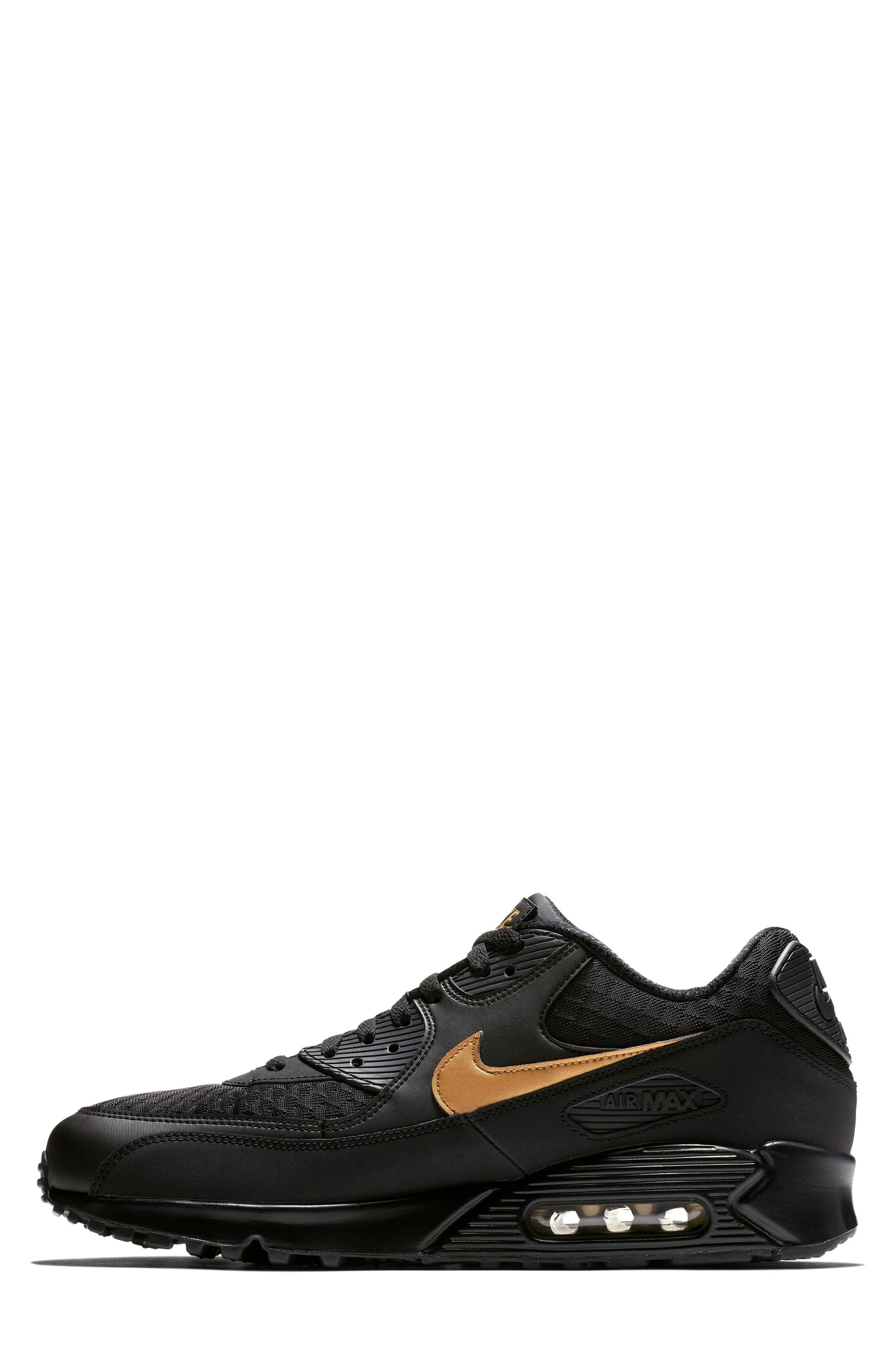 Air Max 90 Essential Sneaker, Alternate, color, BLACK/ METALLIC GOLD