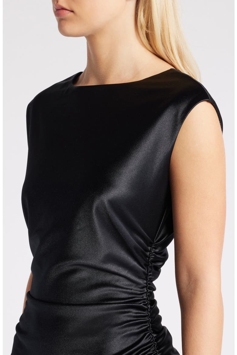 Metallic Satin Midi Dress, Alternate, color, BLACK