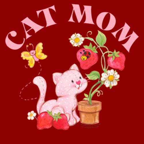 Strawberry Shortcake Cat Mom Graphic T-shirt In Red