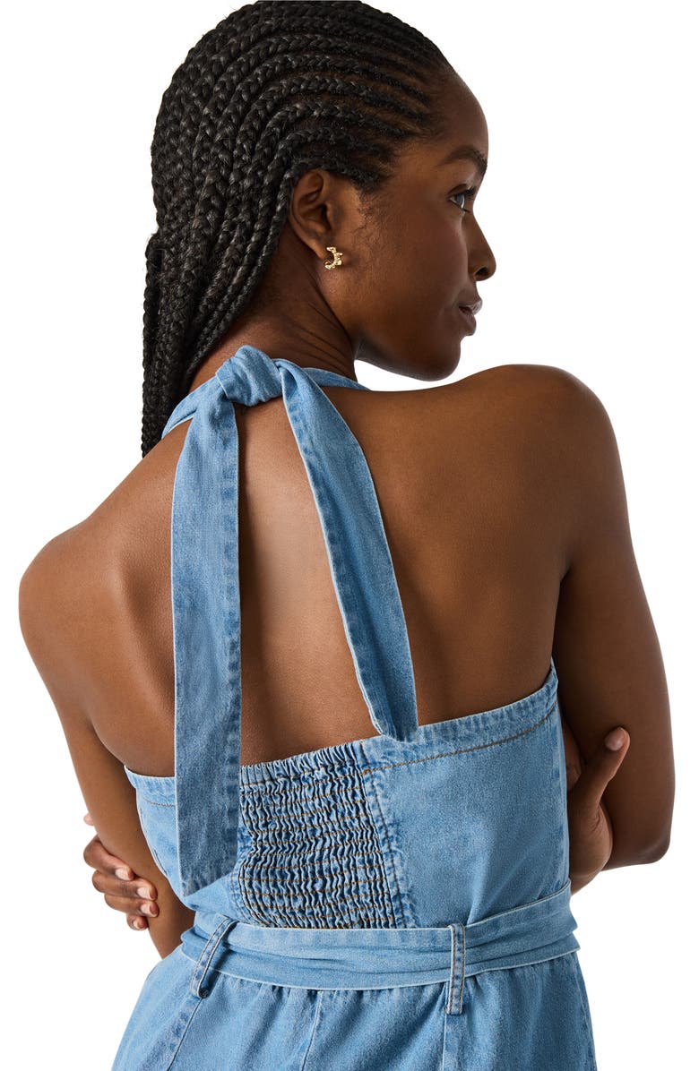 Steve Madden Artie Halter Neck Denim Jumpsuit, Alternate, color, Bijou Blue