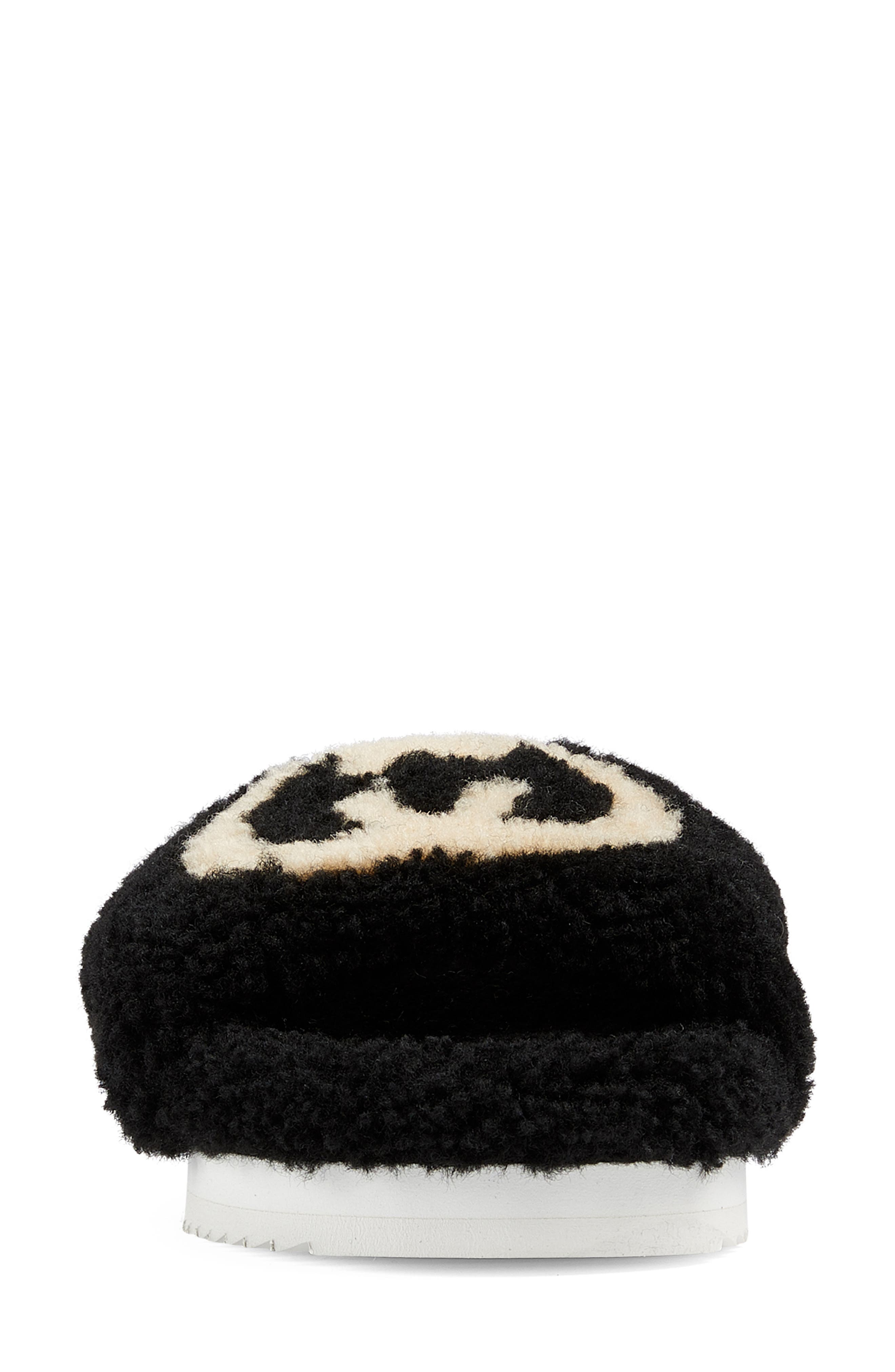 Gucci Eileen Logo Genuine Shearling Slide Sandal, Alternate, color, Black/ Butterscotch