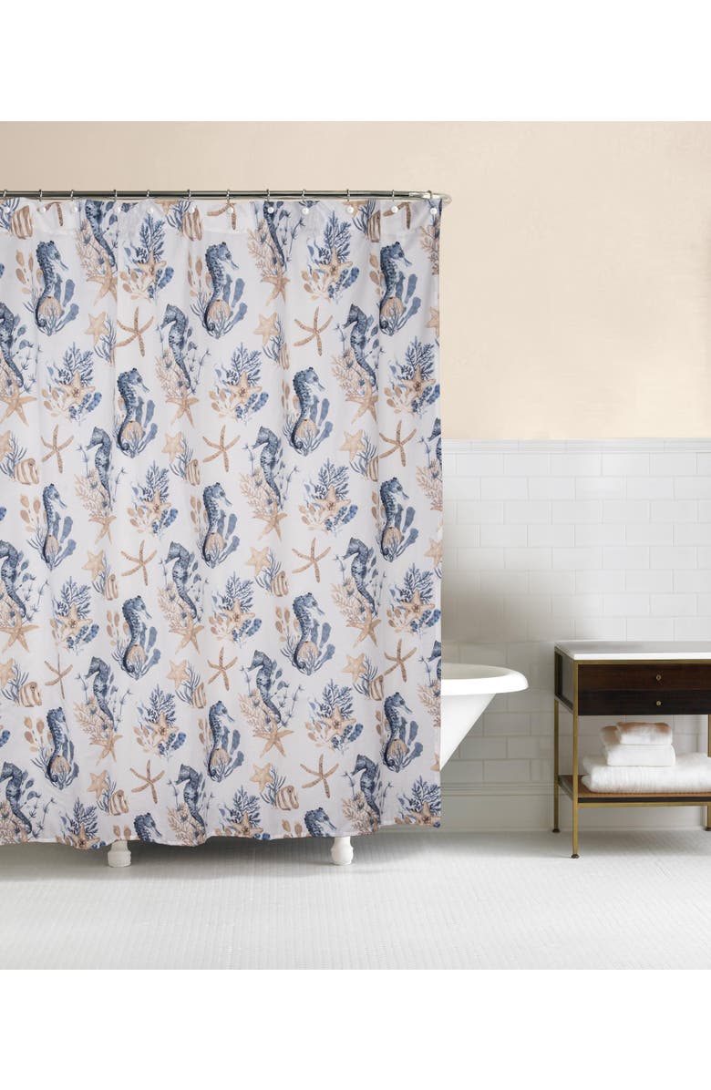 C&F Home Seahorse Sands Bathroom Shower Curtain 72", Main, color, Blue