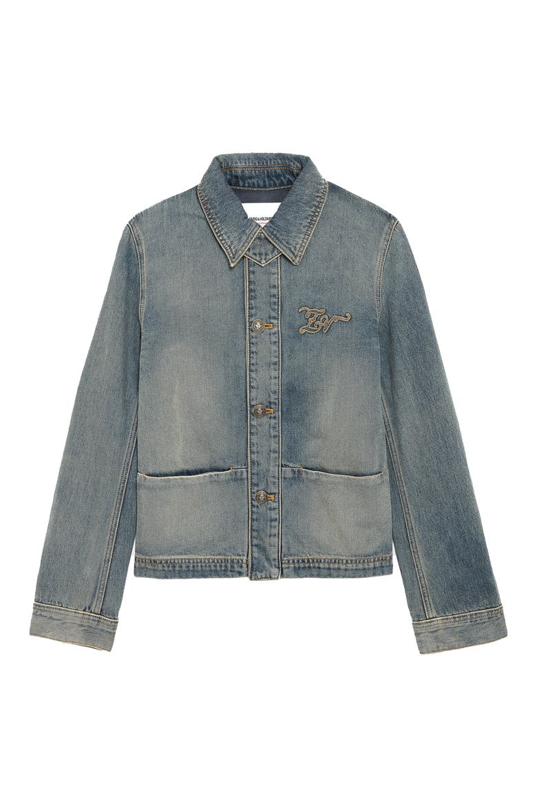 Lessa Logo Denim Jacket, Alternate, color, MEDIUM BLUE